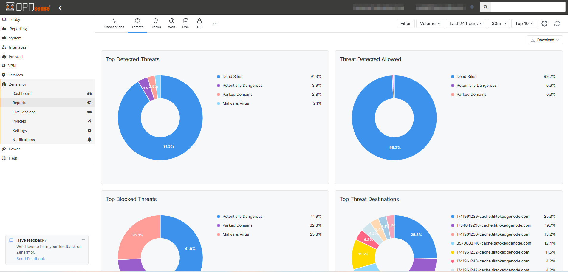Zenarmor and OPNsense dashboard