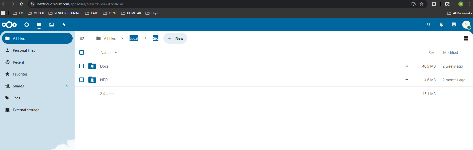 Nextcloud dashboard